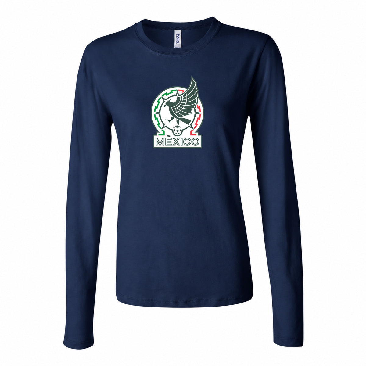 Women's Mexico Soccer Long Sleeve T-Shirt | Color: Navy | Original artwork on Drive garment