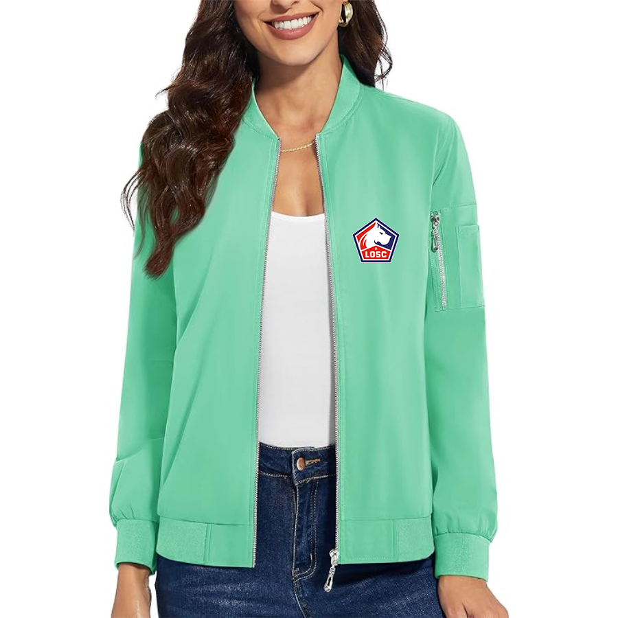 Women's  Lille Olympique FC - Premium Bomber Jacket with Polished Detailing and Functional Sleeve Pocket - Modern Luxury Outerwear