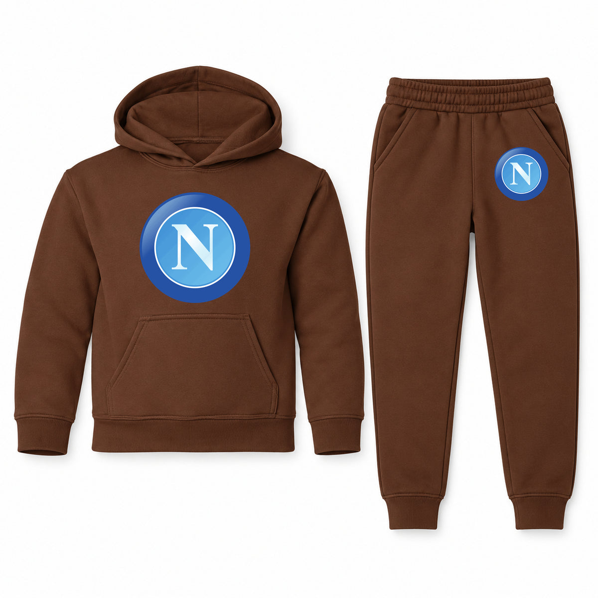 Napoli FC youth hoodie jogger set, Brown, Youth Large ages 10–12