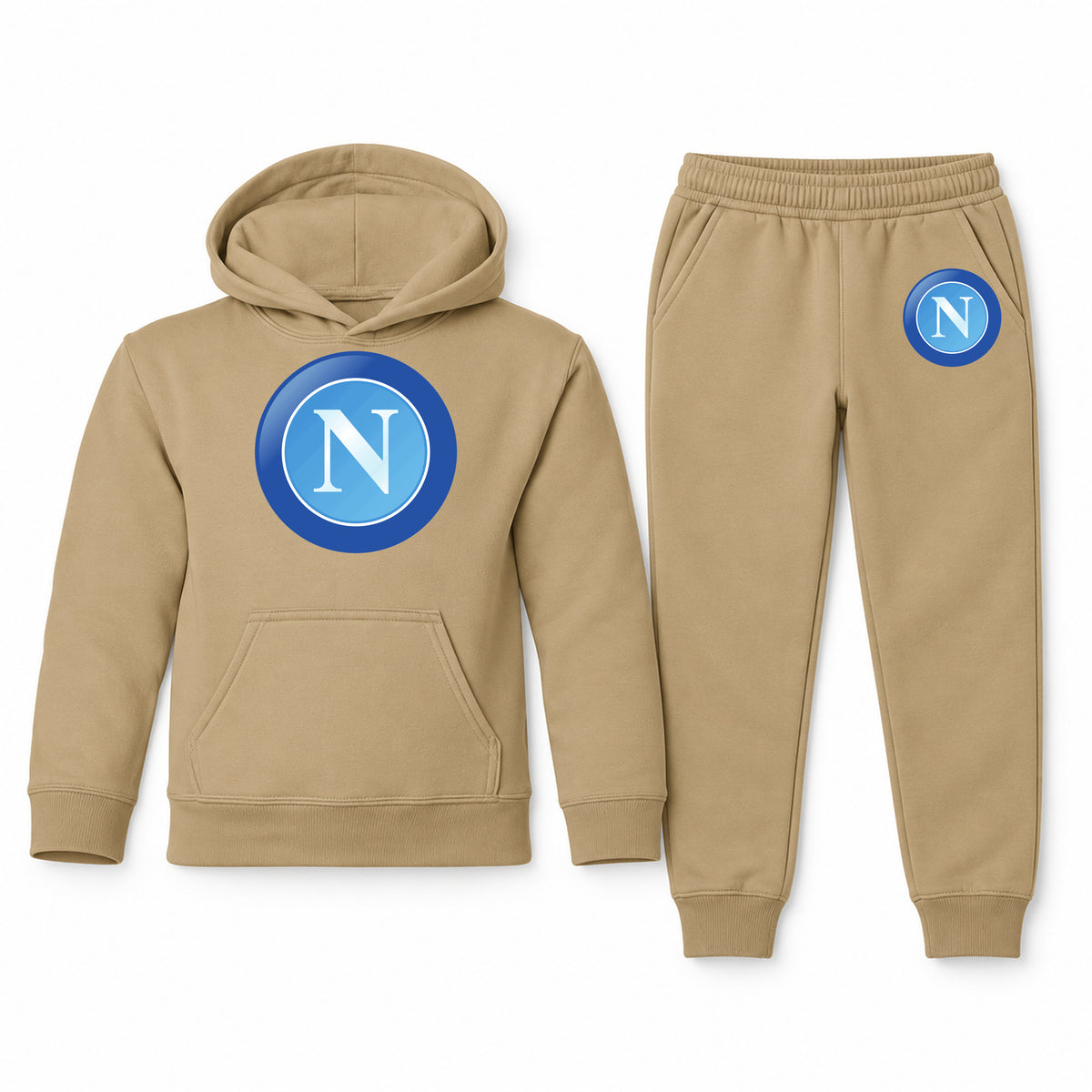 Napoli FC youth hoodie jogger set, Khaki, Youth Large ages 10–12