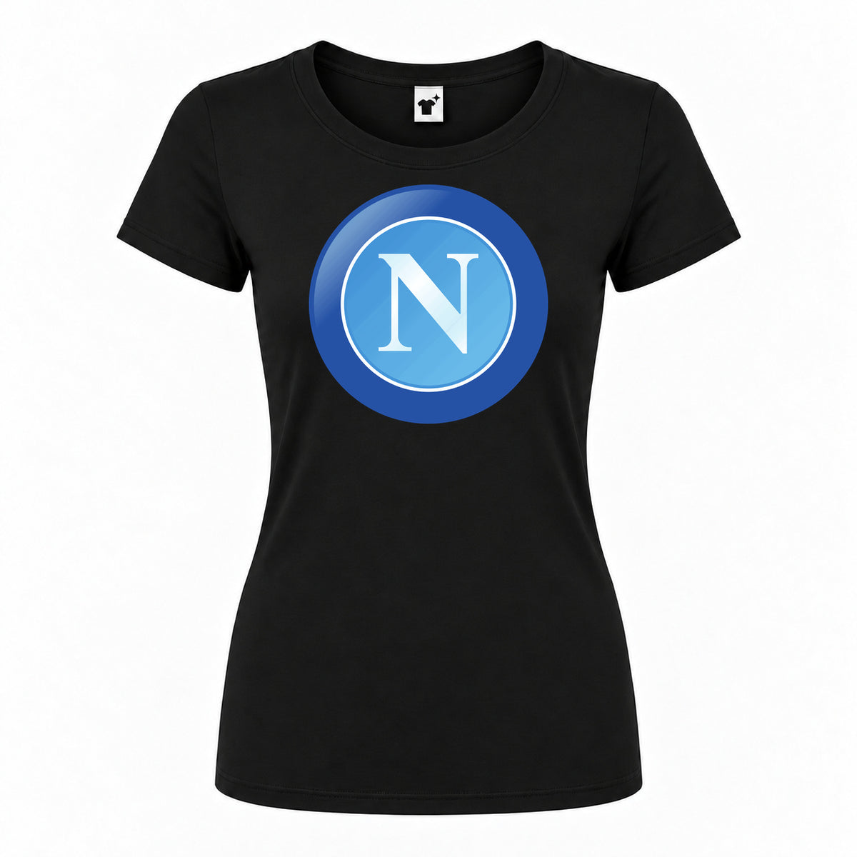 Women's Napoli FC Round Neck T-Shirt — Black — original logo on current Drive garment