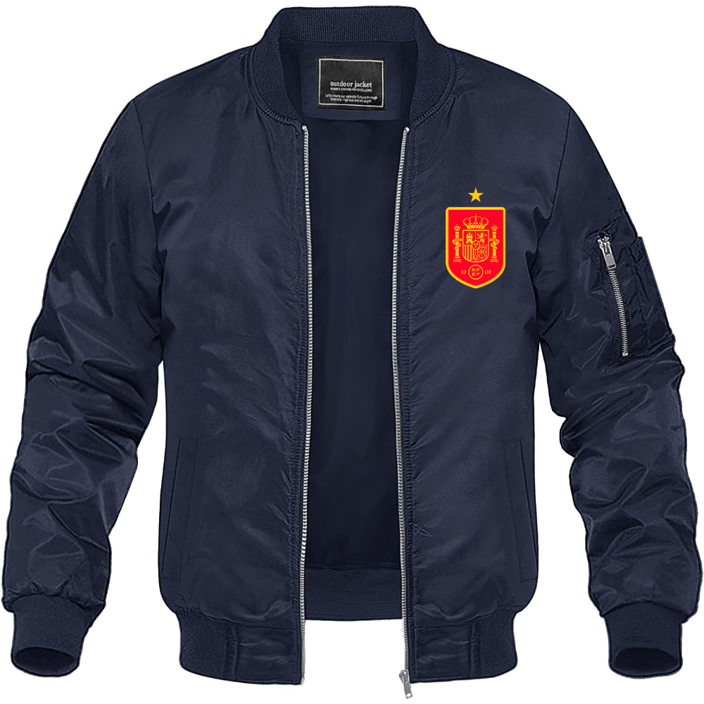 Men's Spain Red Logo National Soccer Team Lightweight Bomber Jacket Windbreaker Softshell Varsity Jacket Coat