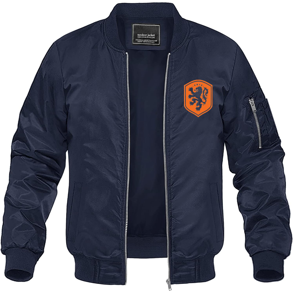 Men's Netherlands National Soccer Team Lightweight Bomber Jacket Windbreaker Softshell Varsity Jacket Coat