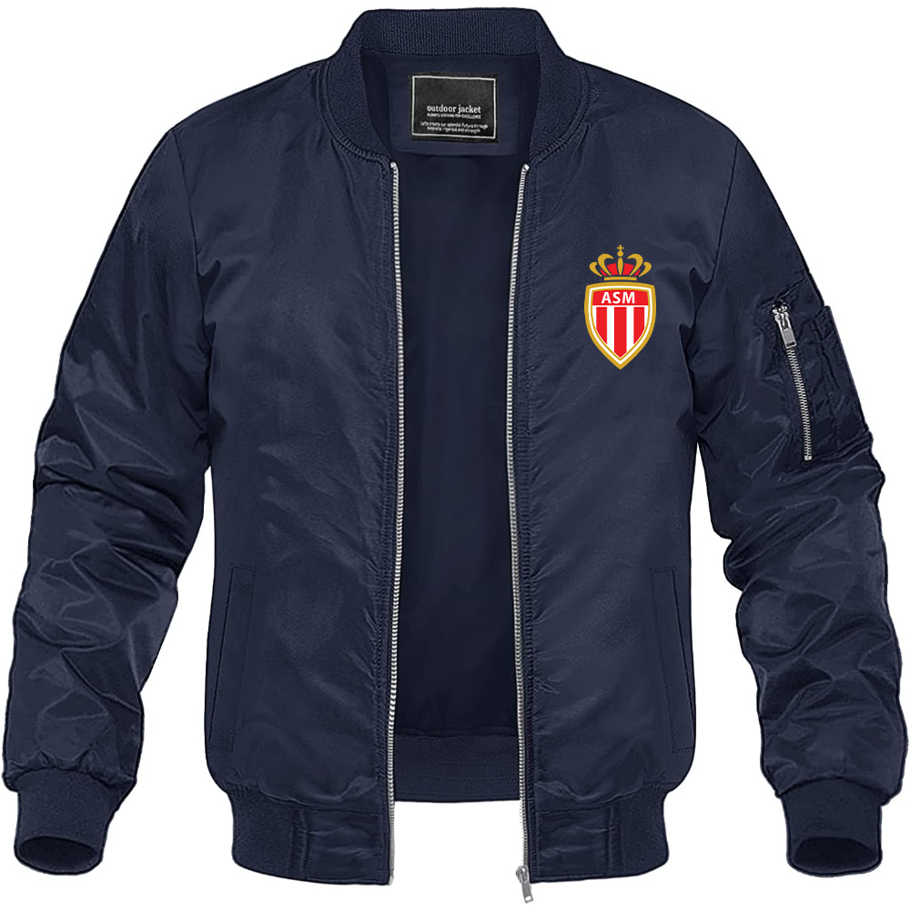 Men's AS Monaco FC Lightweight Bomber Jacket Windbreaker Softshell Varsity Jacket Coat