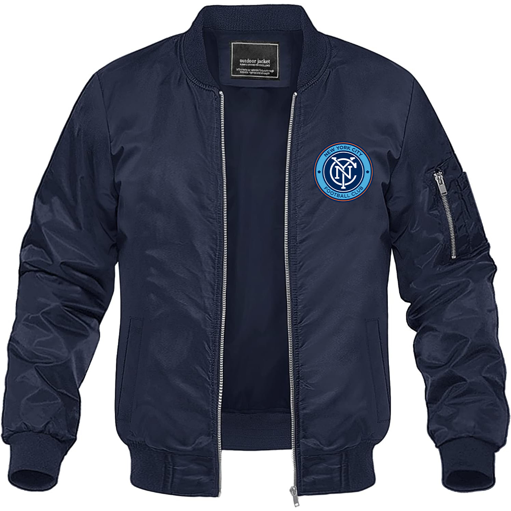 Men's New York City FC Lightweight Bomber Jacket Windbreaker Softshell Varsity Jacket Coat