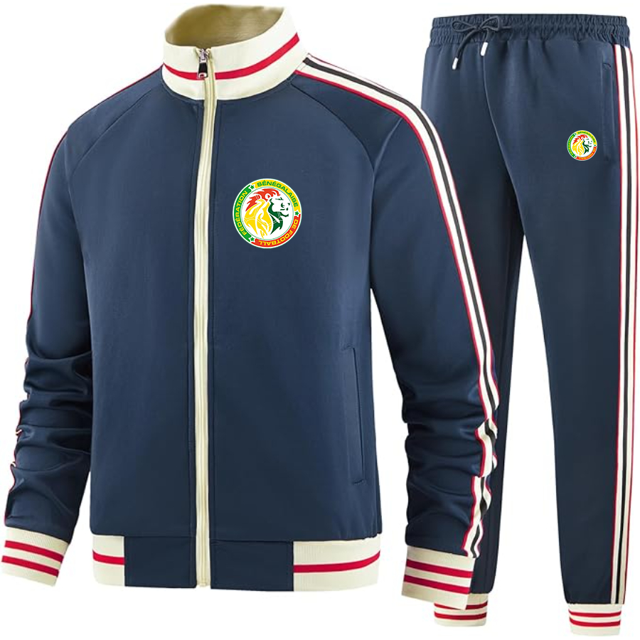 Men's  Senegal National Soccer Team copy  - Premium Two-Piece Designer Tracksuit with Bold Striped Accents and Zippered Front - Elevated Athletic Wear