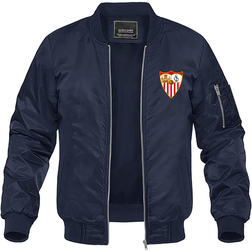 Men's Sevilla FC Lightweight Bomber Jacket Windbreaker Softshell Varsity Jacket Coat