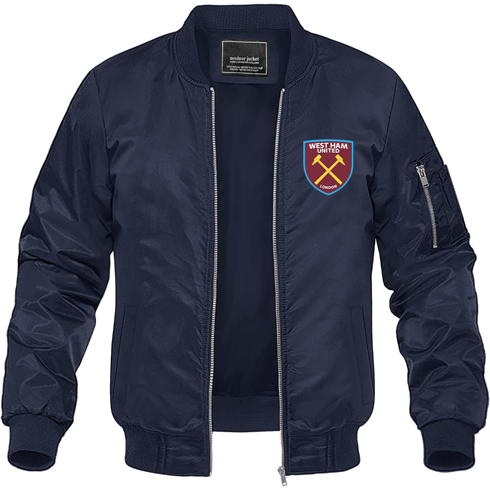 Men's West Ham United FC Lightweight Bomber Jacket Windbreaker Softshell Varsity Jacket Coat