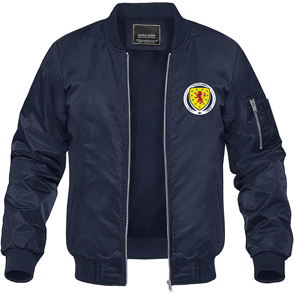 Men's Scotland National Soccer Team Lightweight Bomber Jacket Windbreaker Softshell Varsity Jacket Coat