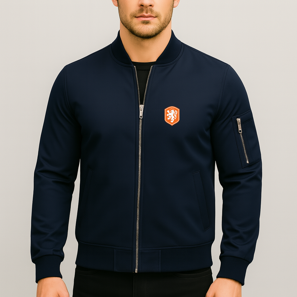 Men's Netherlands National Soccer Team Lightweight Bomber Jacket Windbreaker Softshell Varsity Jacket Coat
