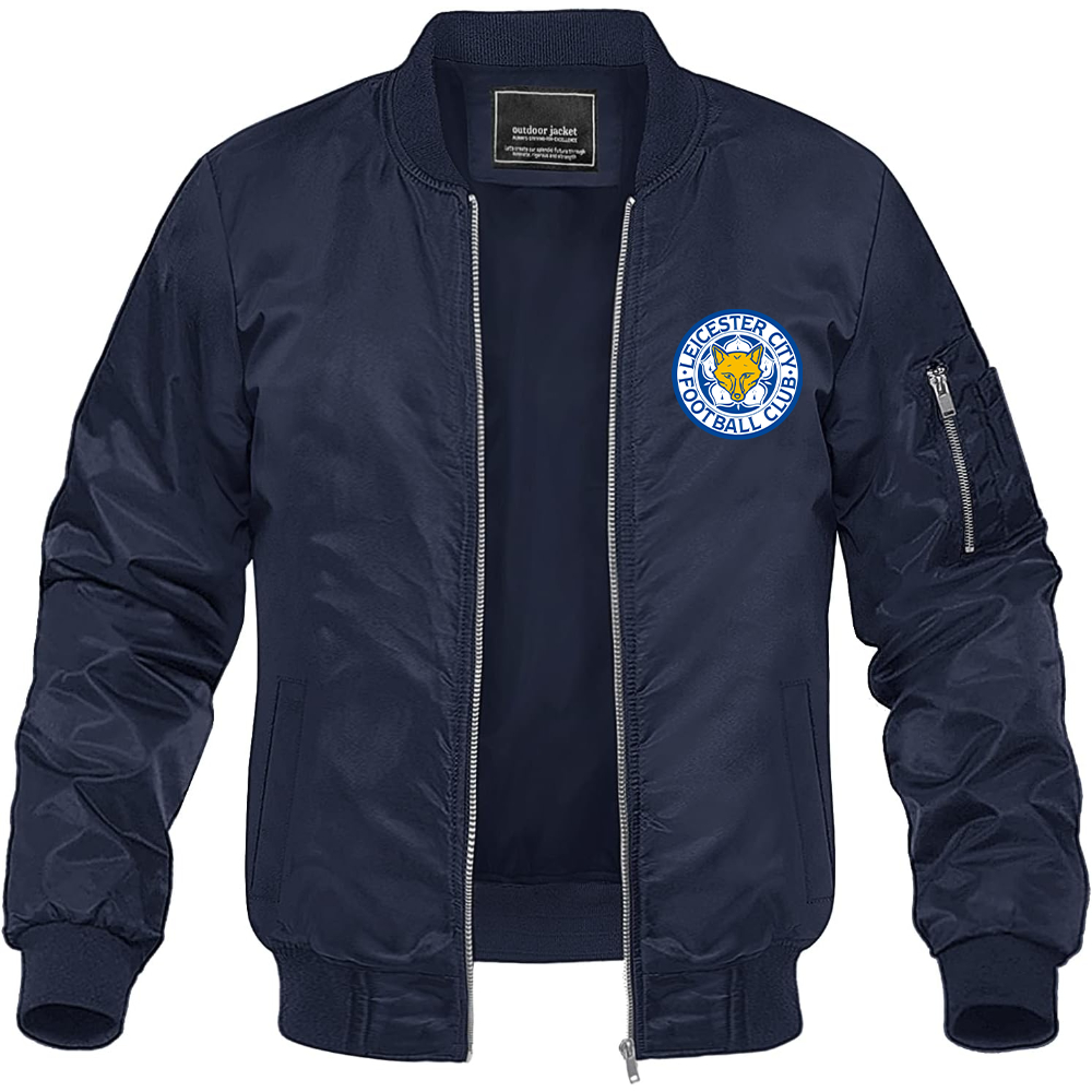 Men's Leicester City FC Lightweight Bomber Jacket Windbreaker Softshell Varsity Jacket Coat