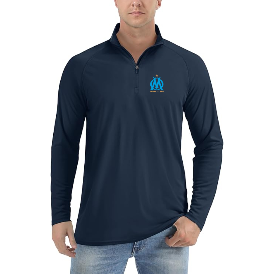 Men’s  Olympique de Marseille FC  - Lightweight Quarter-Zip Athletic Shirt – Long Sleeve Performance Wear