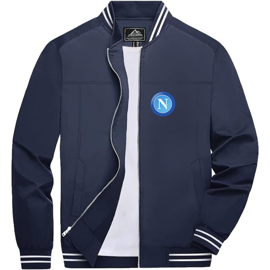 Men’s   Napoli FC - Lightweight Zip-Up Bomber Jacket with Ribbed Collar and Cuffs - Versatile Casual Outerwear