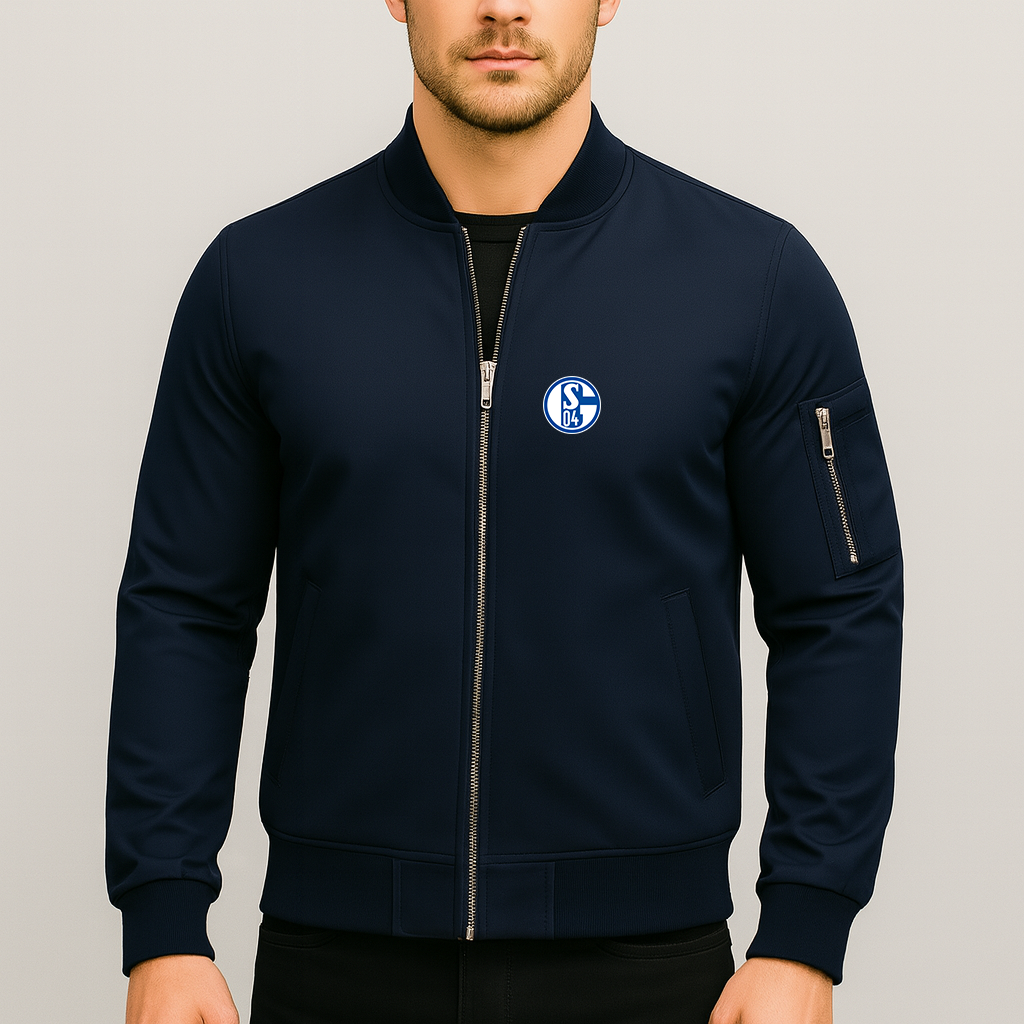 Men's Schalke 04 FC Lightweight Bomber Jacket Windbreaker Softshell Varsity Jacket Coat