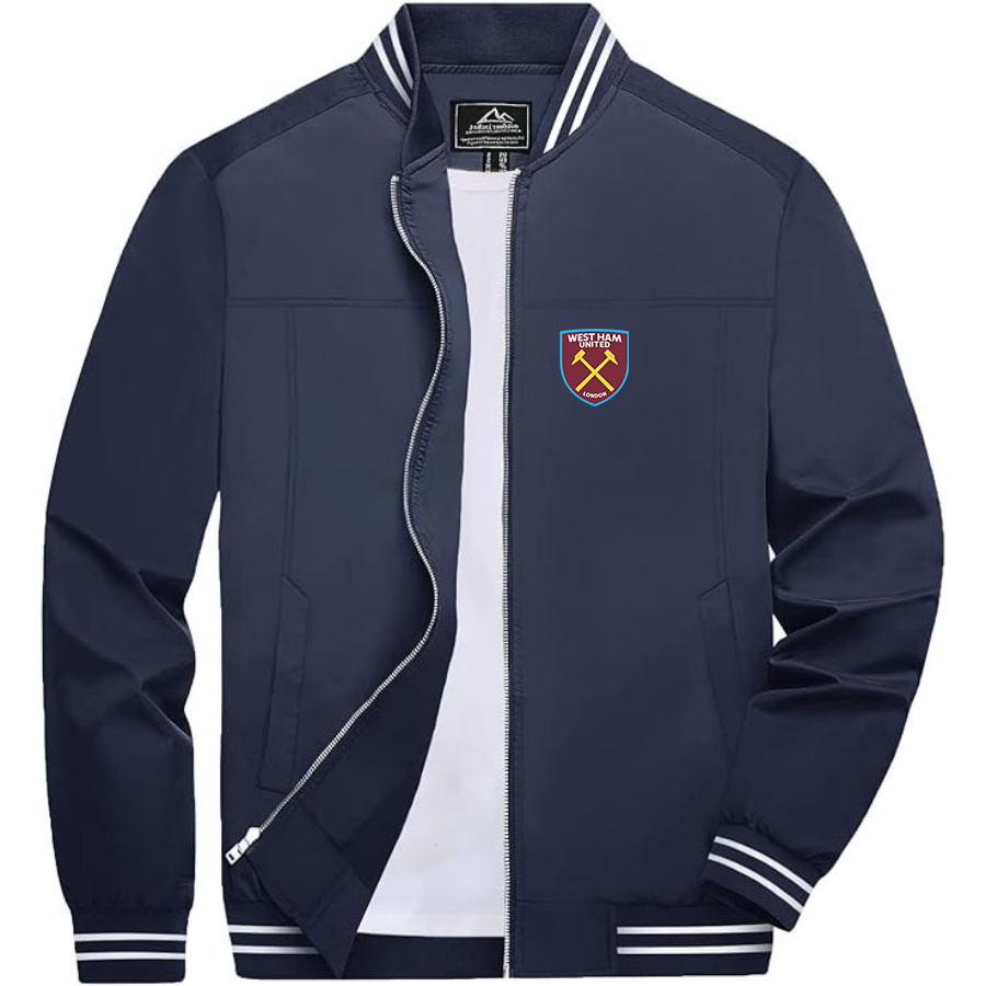 Men’s  West Ham United FC  Lightweight Zip-Up Bomber Jacket with Ribbed Collar and Cuffs - Versatile Casual Outerwear