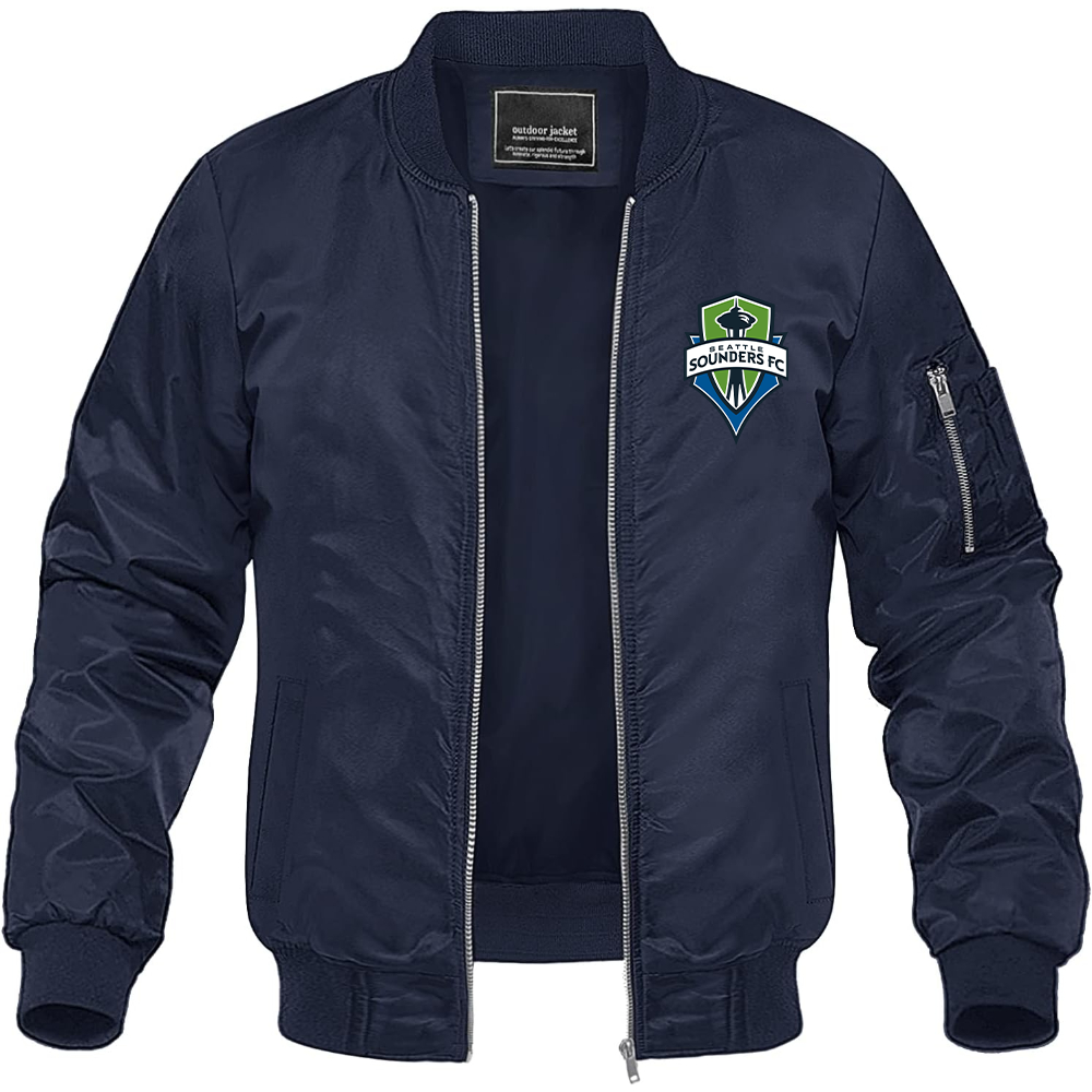 Men's Seattle Sounders FC Lightweight Bomber Jacket Windbreaker Softshell Varsity Jacket Coat