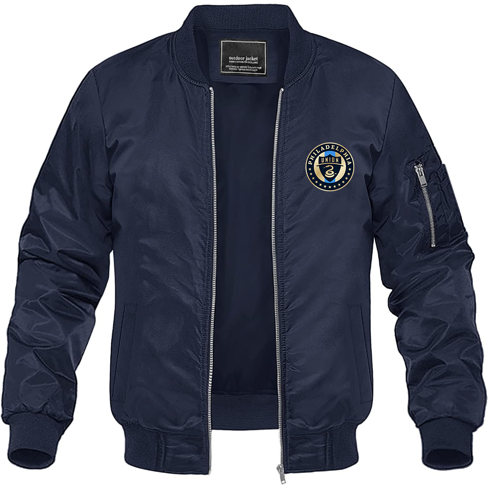 Men's Philadelphia Union FC Lightweight Bomber Jacket Windbreaker Softshell Varsity Jacket Coat