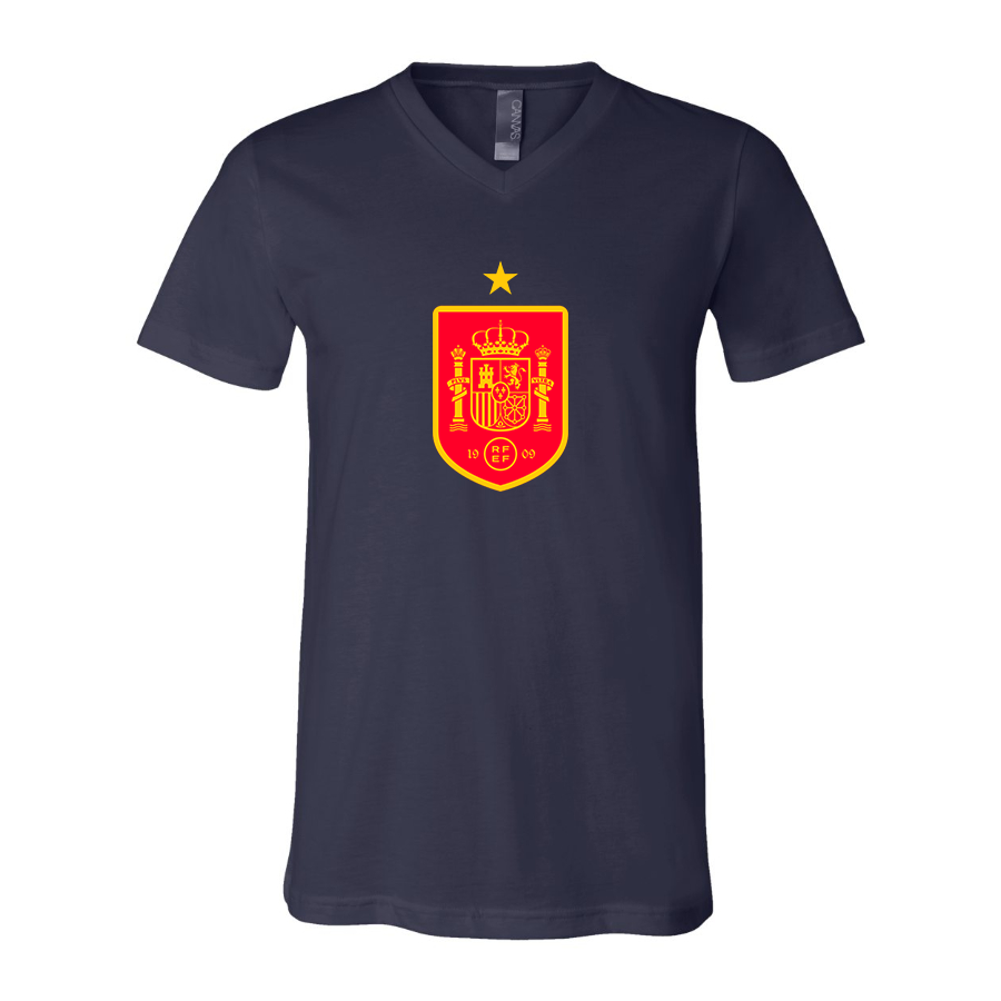 Men’s Spain Red Logo National Soccer Team   - BELLA + CANVAS - Jersey V-Neck Tee - 3005