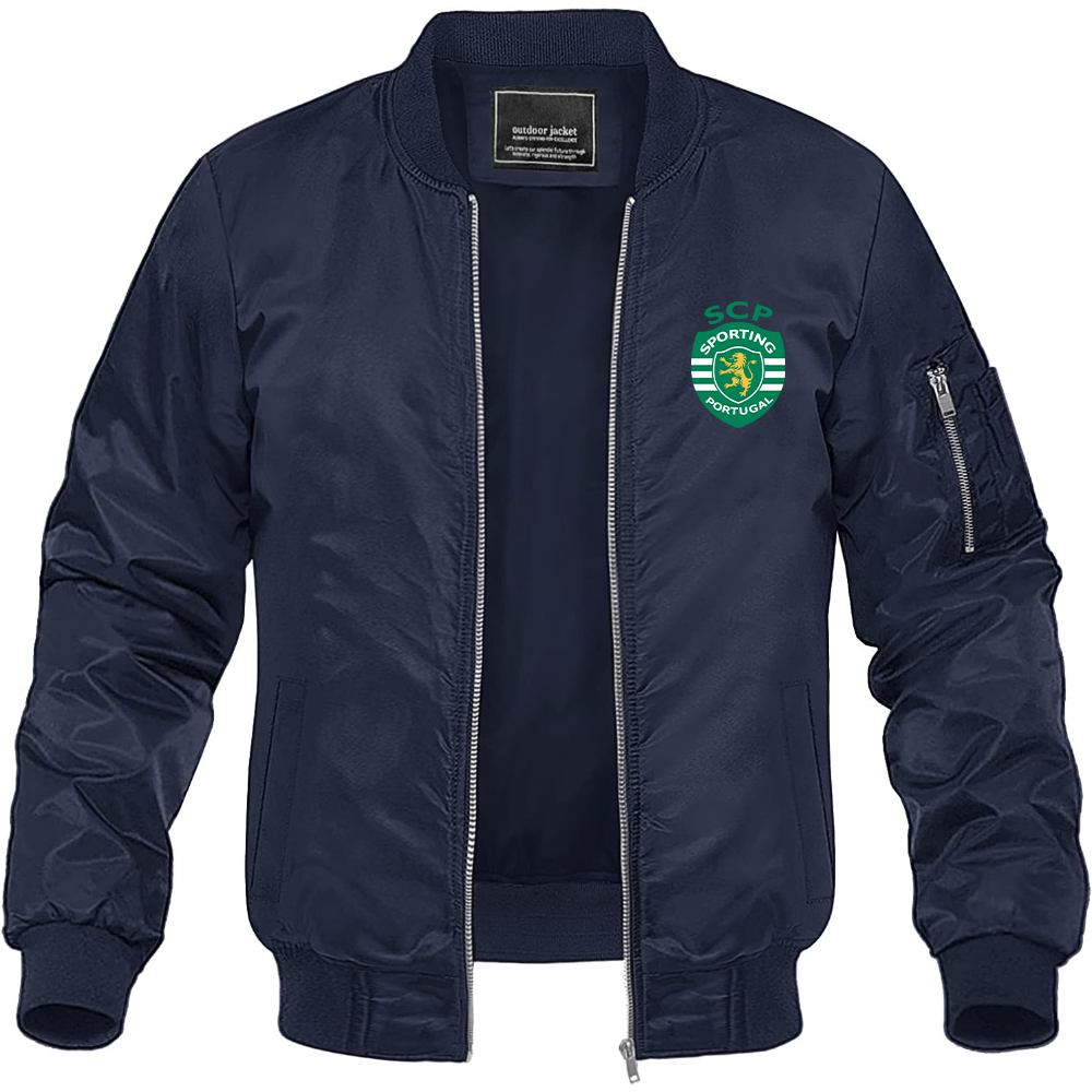 Men's Sporting CP FC Lightweight Bomber Jacket Windbreaker Softshell Varsity Jacket Coat