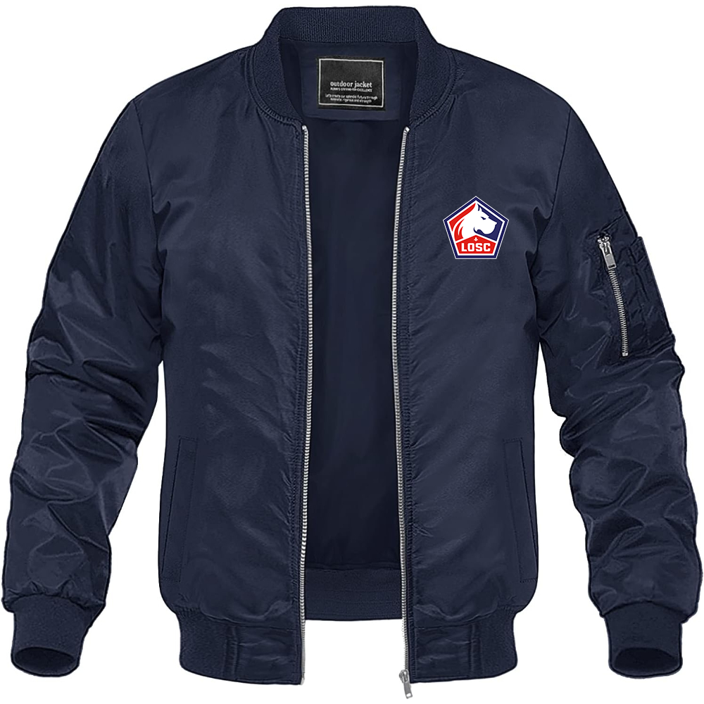 Men's Lille Olympique FC Lightweight Bomber Jacket Windbreaker Softshell Varsity Jacket Coat