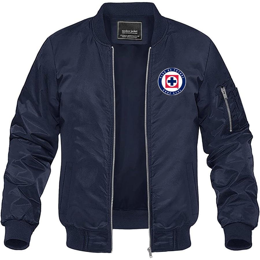 Men's Cruz Azul Football Club Lightweight Bomber Jacket Windbreaker Softshell Varsity Jacket Coat