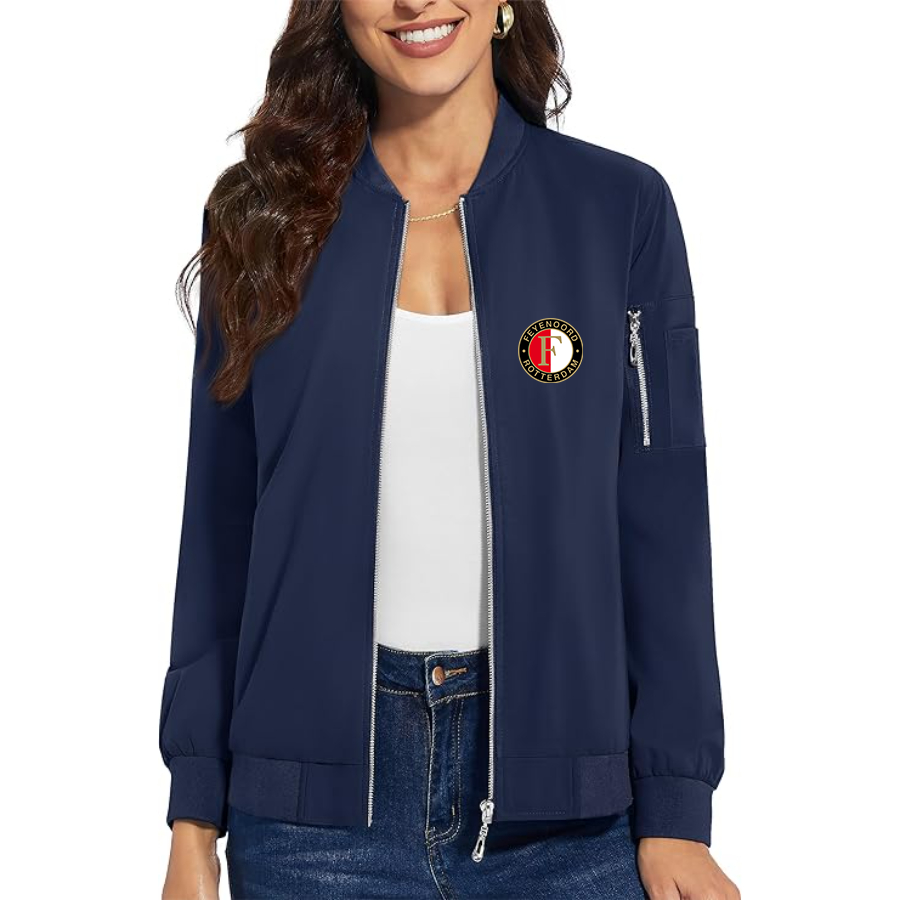 Women's  Feyenoord FC - Premium Bomber Jacket with Polished Detailing and Functional Sleeve Pocket - Modern Luxury Outerwear