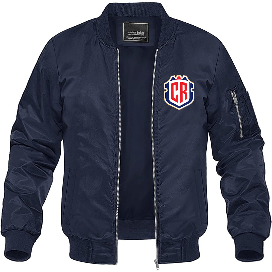 Men's Costa Rica National Soccer Team Lightweight Bomber Jacket Windbreaker Softshell Varsity Jacket Coat