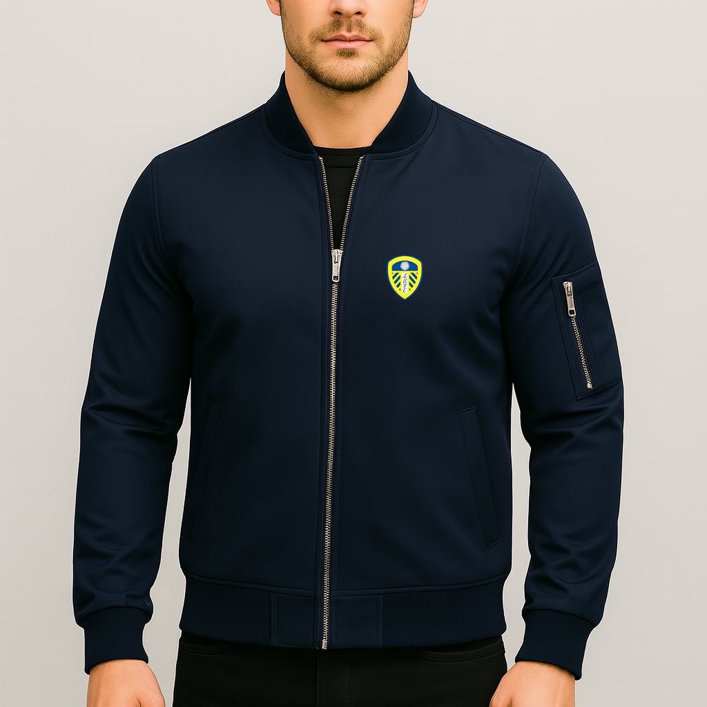 Men's Leeds United Football Club Lightweight Bomber Jacket Windbreaker Softshell Varsity Jacket Coat