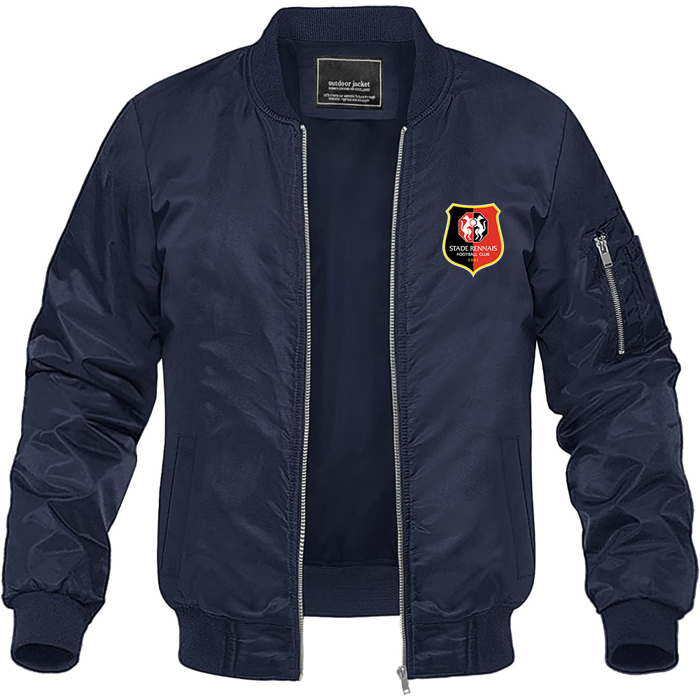 Men's Stade Rennais FC Lightweight Bomber Jacket Windbreaker Softshell Varsity Jacket Coat