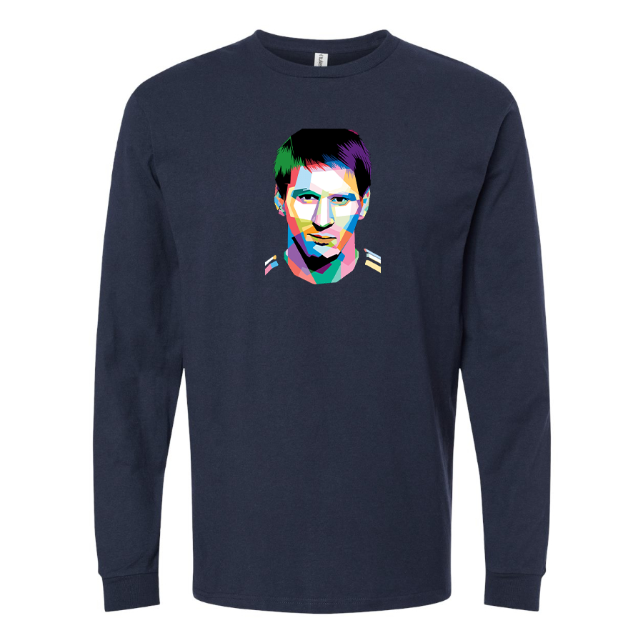 Youth Kids Lionel Messi Face Art SoccerLong Sleeve T-Shirt