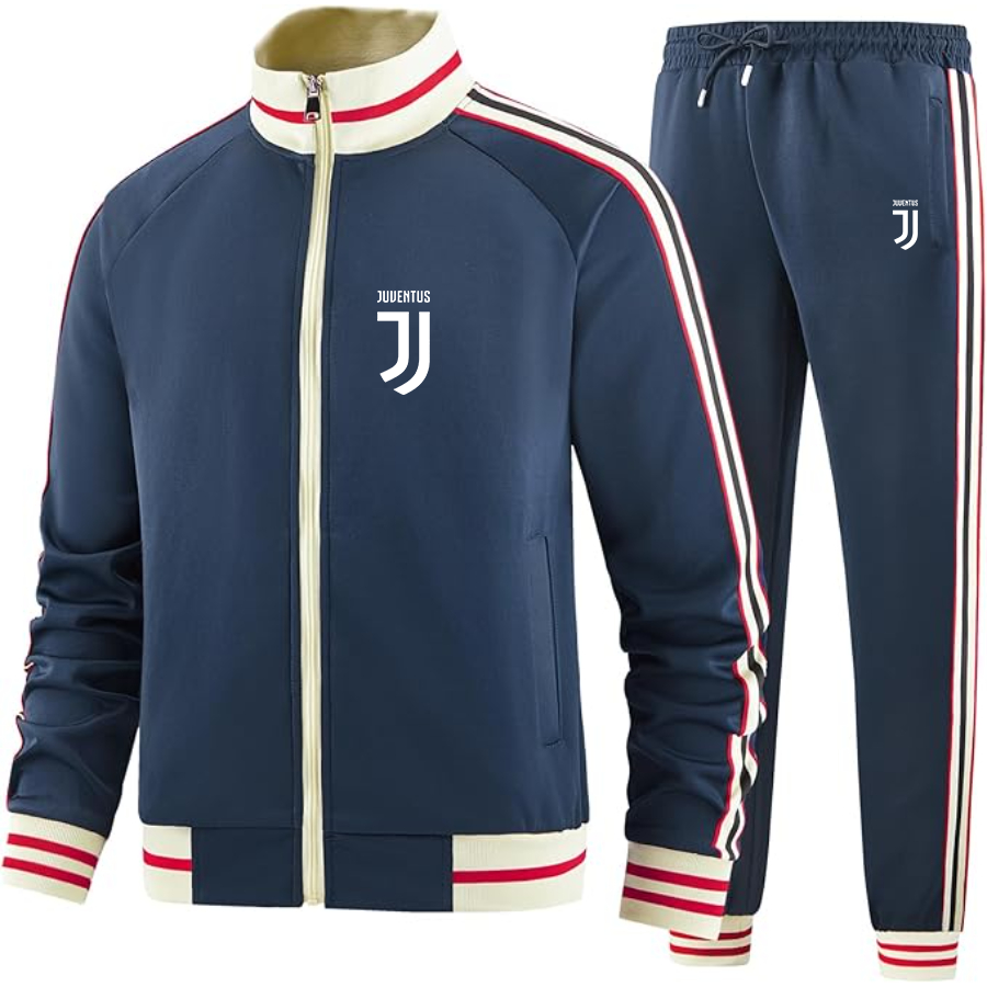 Men's Juventus Soccer  - Premium Two-Piece Designer Tracksuit with Bold Striped Accents and Zippered Front - Elevated Athletic Wear