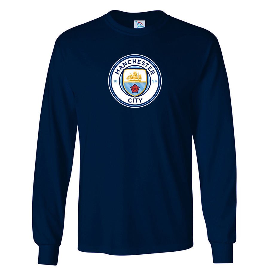 Men's Manchester City Soccer Cotton Long Sleeve T-Shirt