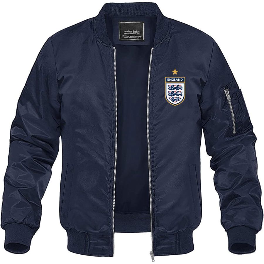 Men's England National Soccer Team Lightweight Bomber Jacket Windbreaker Softshell Varsity Jacket Coat