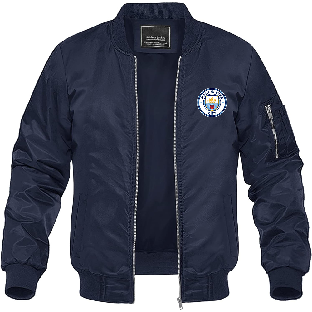 Men's Manchester City Soccer Lightweight Bomber Jacket Windbreaker Softshell Varsity Jacket Coat