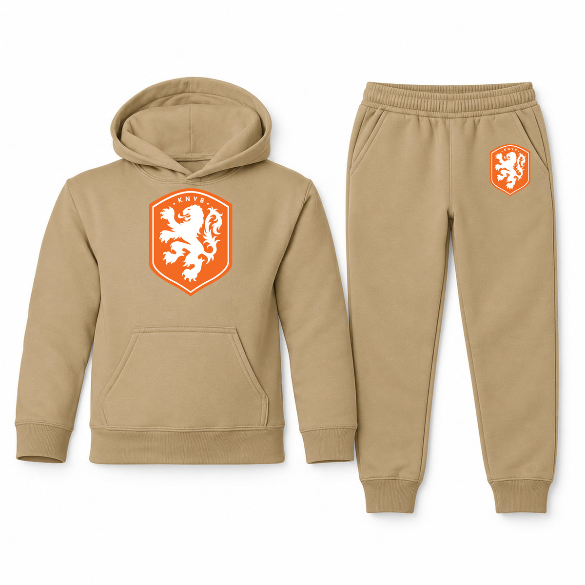 Netherlands National Soccer Team youth hoodie jogger set, Khaki, Youth Large ages 10–12