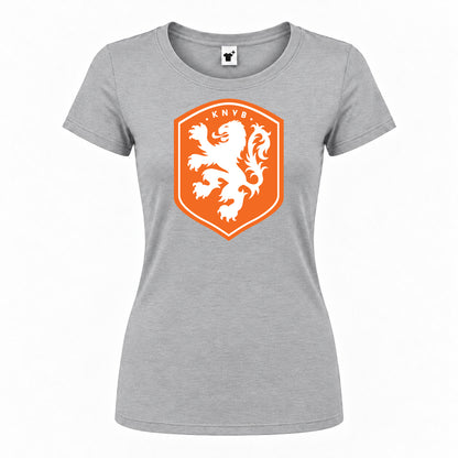 Women's Netherlands National Soccer Team Round Neck T-Shirt — Grey — original logo on current Drive garment
