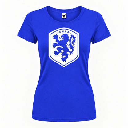Women's Netherlands National Soccer Team Round Neck T-Shirt — Royal Blue — original logo on current Drive garment