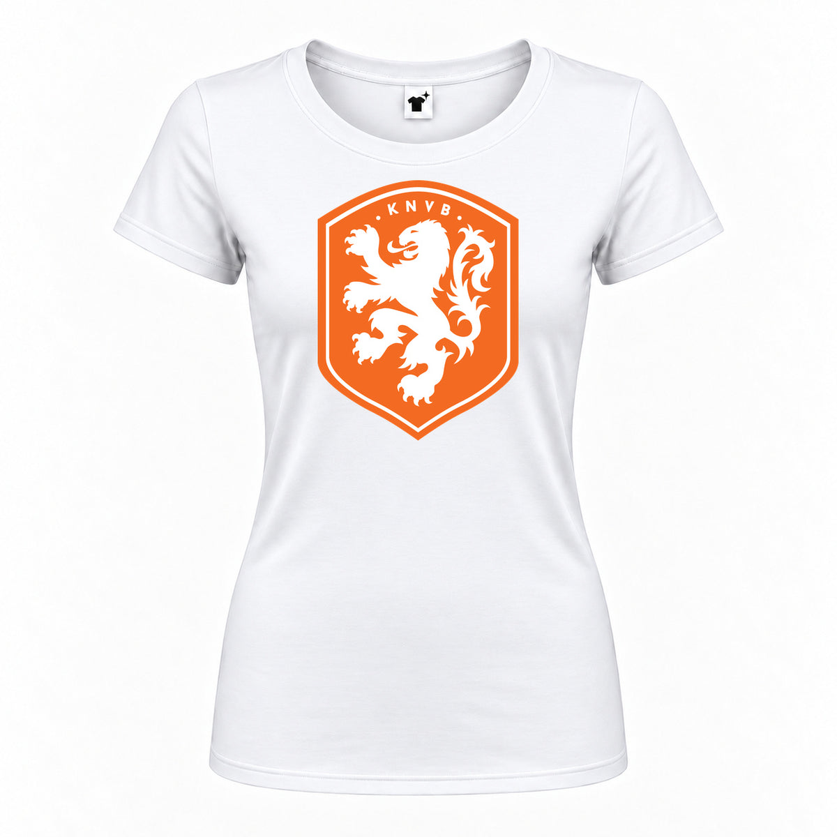 Women's Netherlands National Soccer Team Round Neck T-Shirt — White — original logo on current Drive garment