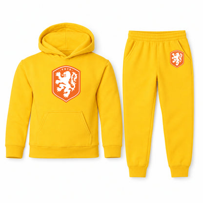 Netherlands National Soccer Team youth hoodie jogger set, Yellow, Youth Large ages 10–12