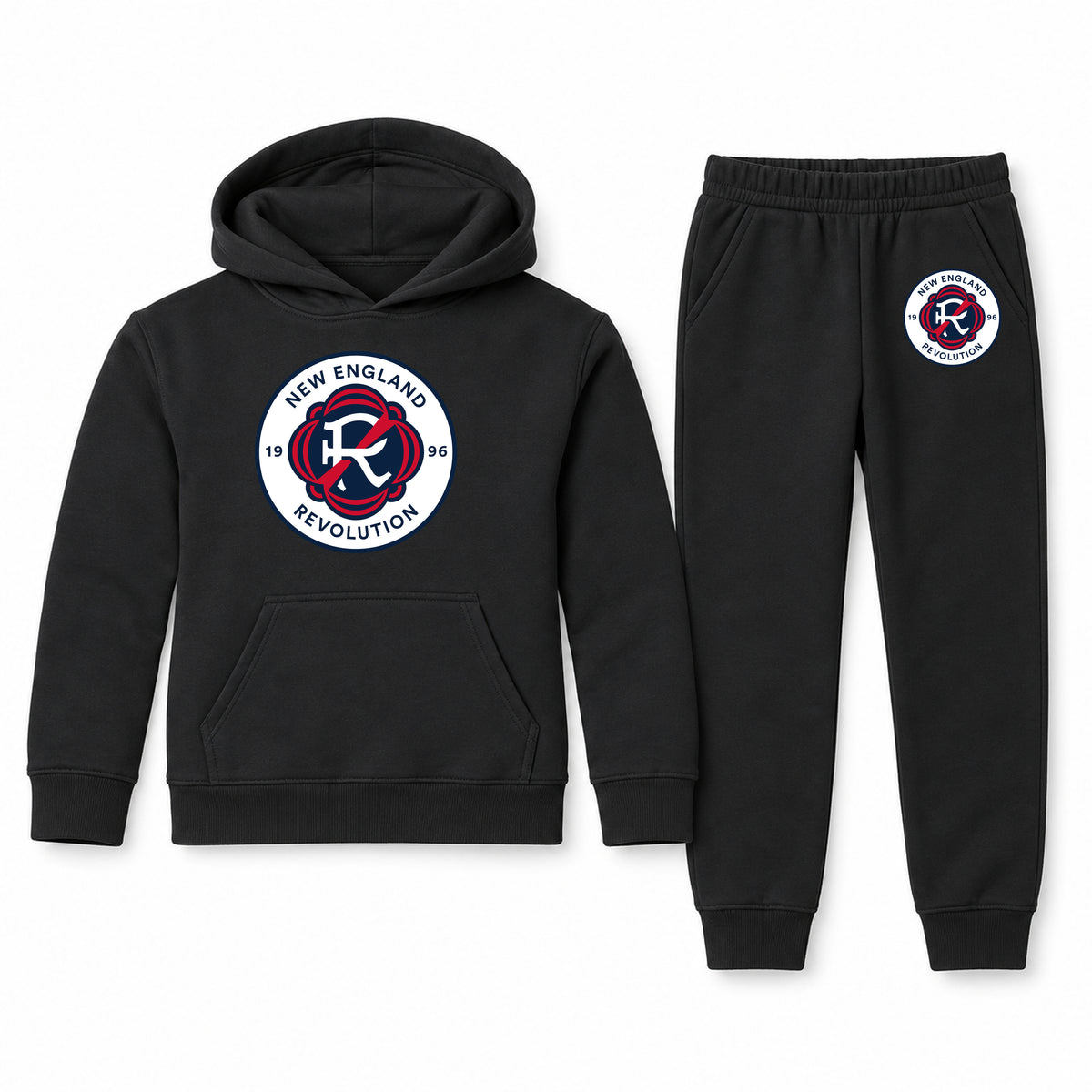 New England Revolution FC youth hoodie jogger set, Black, Youth Large ages 10–12