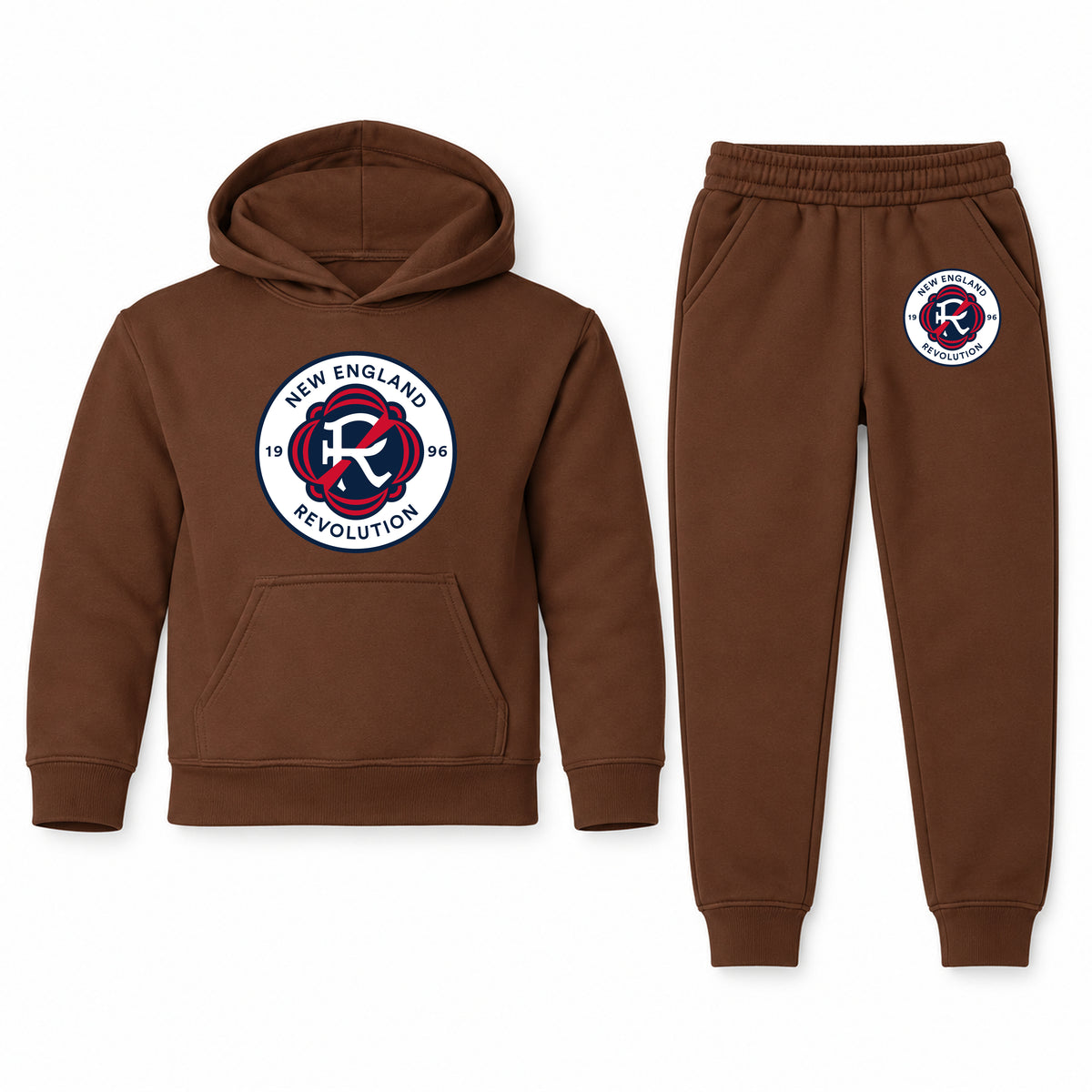 New England Revolution FC youth hoodie jogger set, Brown, Youth Large ages 10–12