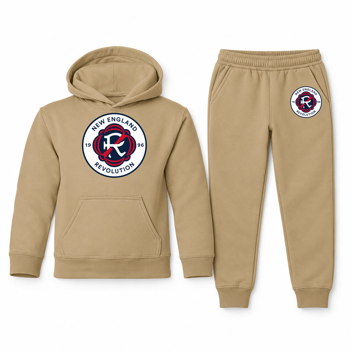 New England Revolution FC youth hoodie jogger set, Khaki, Youth Large ages 10–12