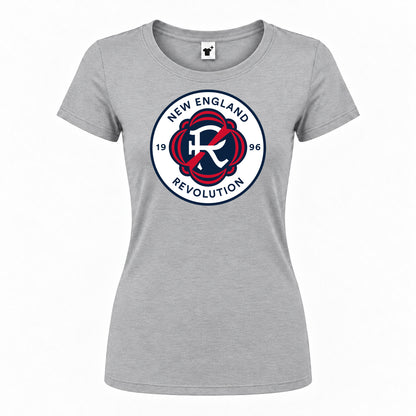 Women's New England Revolution FC Round Neck T-Shirt — Grey — original logo on current Drive garment