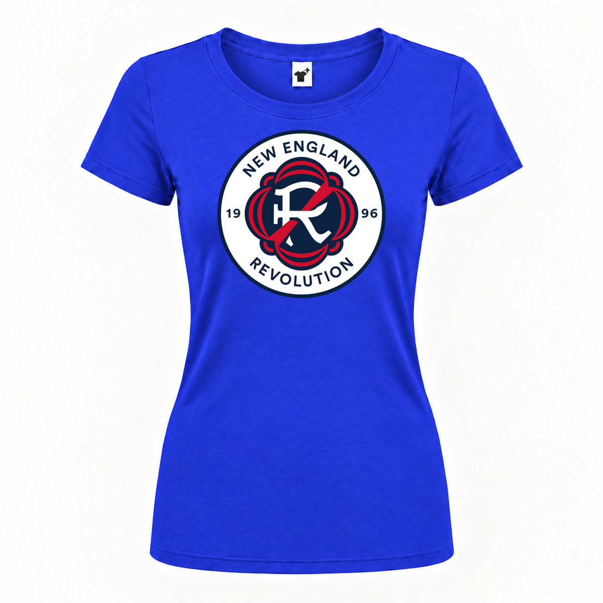 Women's New England Revolution FC Round Neck T-Shirt — Royal Blue — original logo on current Drive garment