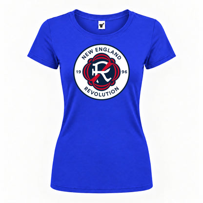 Women's New England Revolution FC Round Neck T-Shirt — Royal Blue — original logo on current Drive garment