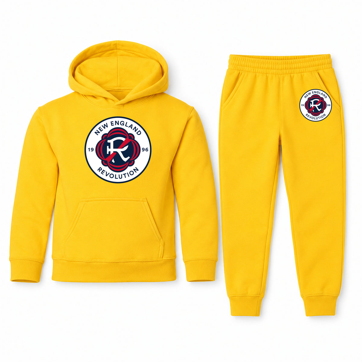 New England Revolution FC youth hoodie jogger set, Yellow, Youth Large ages 10–12