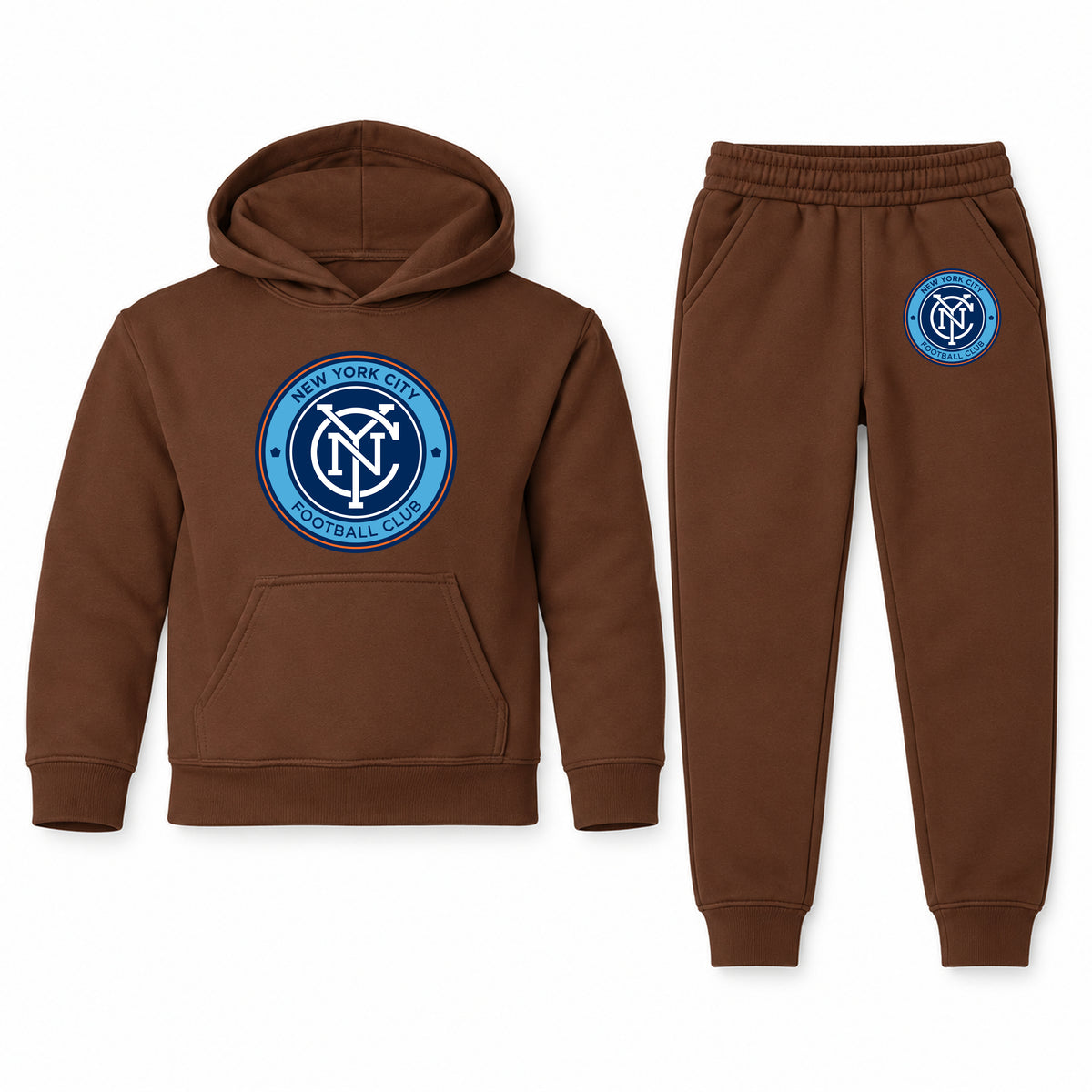 New York City FC youth hoodie jogger set, Brown, Youth Large ages 10–12