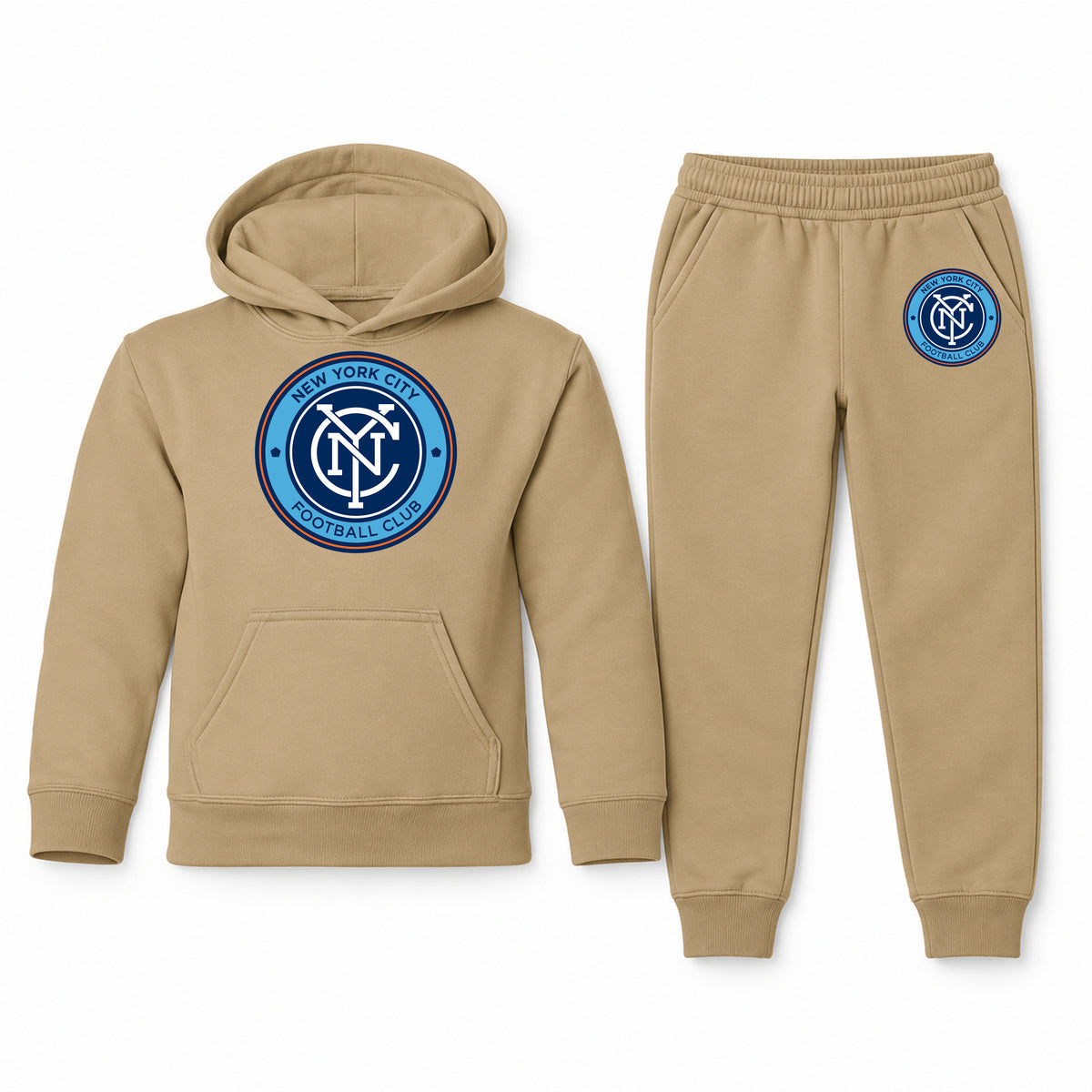 New York City FC youth hoodie jogger set, Khaki, Youth Large ages 10–12