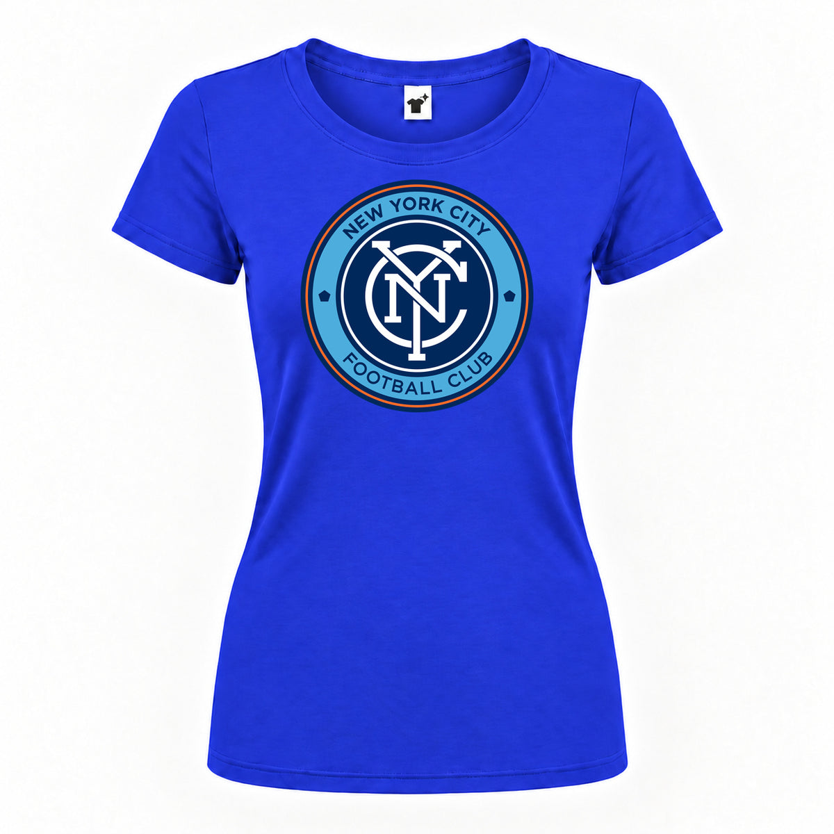 Women's New York City FC Round Neck T-Shirt — Royal Blue — original logo on current Drive garment