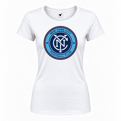Women's New York City FC Round Neck T-Shirt — White — original logo on current Drive garment